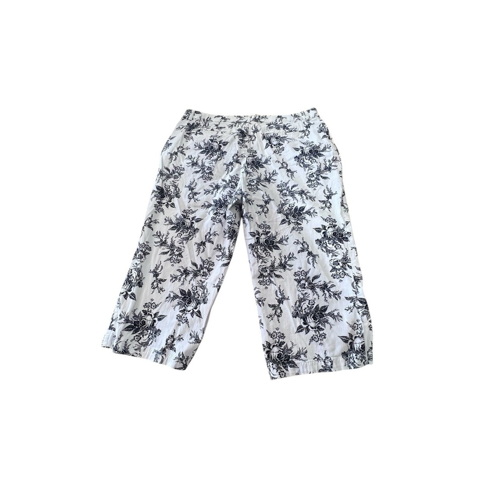 Croft & Barrow Womans Pants Crop Black White Floral Pockets Size ‎ 18 Stretch